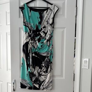Connected Apparel Floral Print Sleeveless Dress - Black, White, and Green